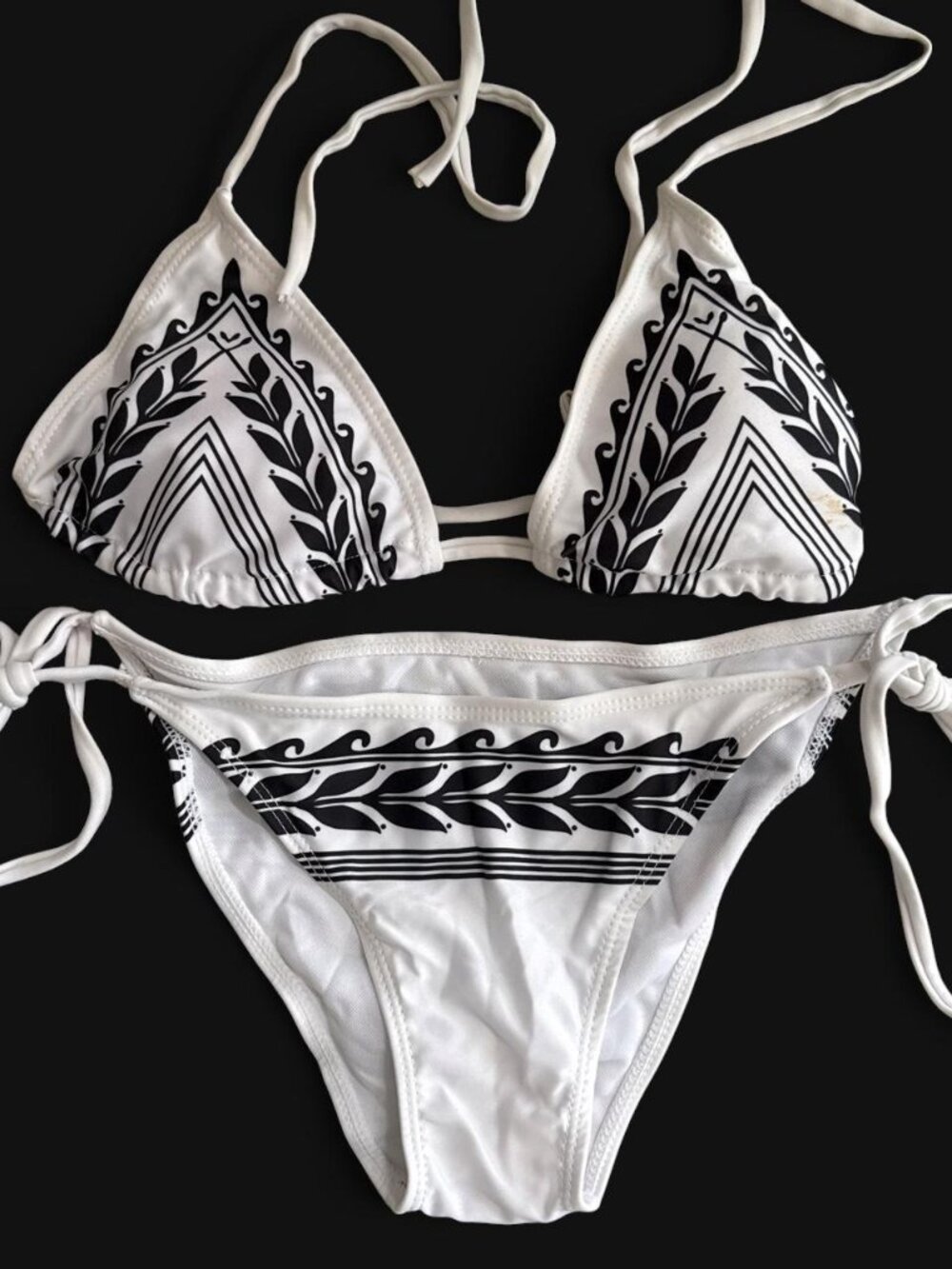 NEW White string bikini with black & white  tribal design